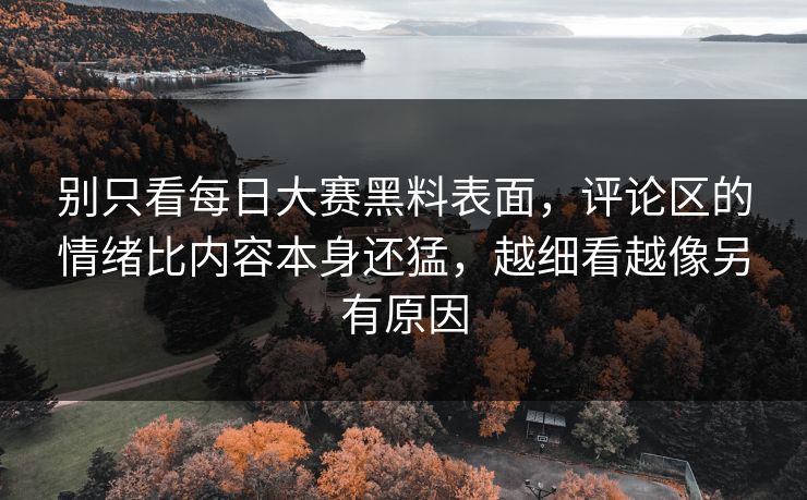 别只看每日大赛黑料表面，评论区的情绪比内容本身还猛，越细看越像另有原因